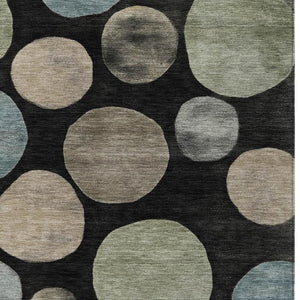 HomeRoots 5' Bold Geometric Black and Teal Blue Indoor Outdoor Area Rug - Stylish, Washable, Durable Design 9' X 12' 630559