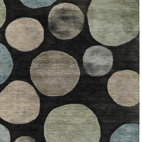 HomeRoots 5' Bold Geometric Black and Teal Blue Indoor Outdoor Area Rug - Stylish, Washable, Durable Design 9' X 12' 630559