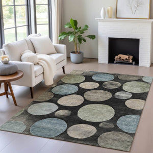 HomeRoots 5' Bold Geometric Black and Teal Blue Indoor Outdoor Area Rug - Stylish, Washable, Durable Design 9' X 12' 630559
