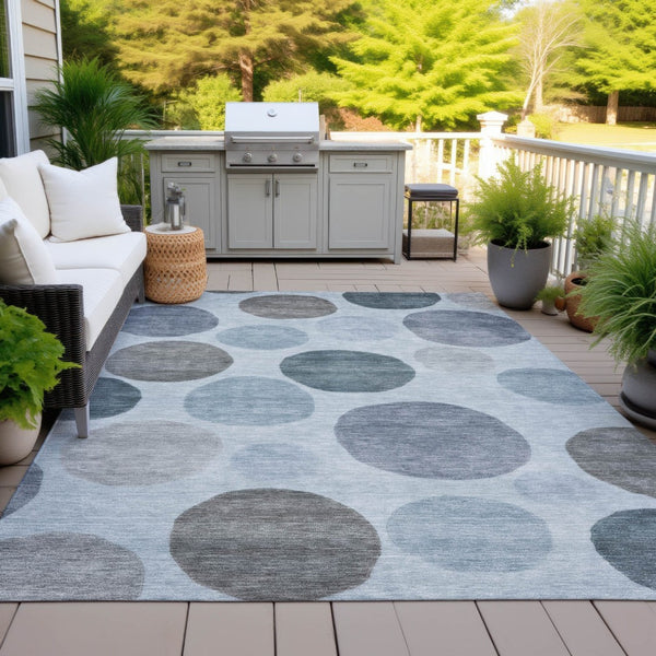 HomeRoots 5' Blue and Gray Geometric Area Rug - Stylish, Durable, Washable for Indoor and Outdoor Spaces 5' X 8' 630562