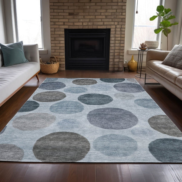HomeRoots 5' Blue and Gray Geometric Area Rug - Stylish, Durable, Washable for Indoor and Outdoor Spaces 5' X 8' 630562