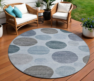 HomeRoots 5' Blue and Gray Geometric Area Rug - Stylish, Durable, Washable for Indoor and Outdoor Spaces 8' Round 630563