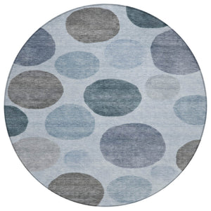 HomeRoots 5' Blue and Gray Geometric Area Rug - Stylish, Durable, Washable for Indoor and Outdoor Spaces 8' Round 630563