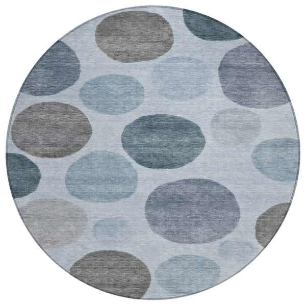 HomeRoots 5' Blue and Gray Geometric Area Rug - Stylish, Durable, Washable for Indoor and Outdoor Spaces 8' Round 630563