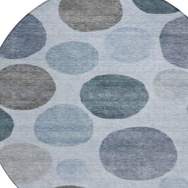 HomeRoots 5' Blue and Gray Geometric Area Rug - Stylish, Durable, Washable for Indoor and Outdoor Spaces 8' Round 630563