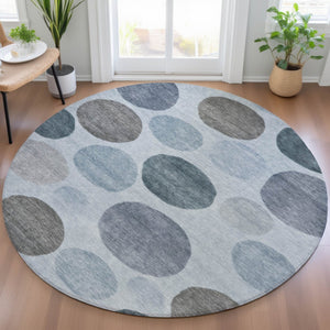 HomeRoots 5' Blue and Gray Geometric Area Rug - Stylish, Durable, Washable for Indoor and Outdoor Spaces 8' Round 630563