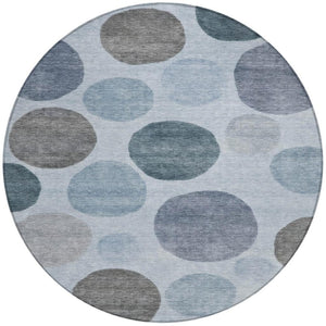 HomeRoots 5' Blue and Gray Geometric Area Rug - Stylish, Durable, Washable for Indoor and Outdoor Spaces 8' Round 630563