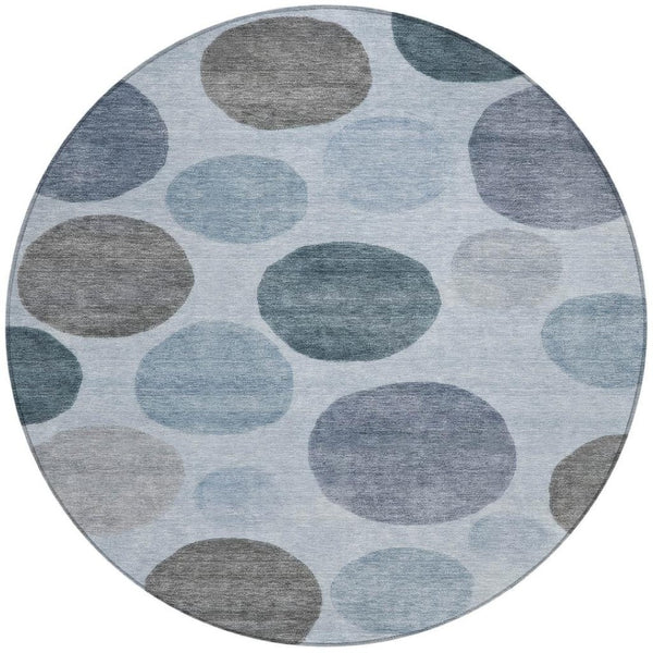 HomeRoots 5' Blue and Gray Geometric Area Rug - Stylish, Durable, Washable for Indoor and Outdoor Spaces 8' Round 630563