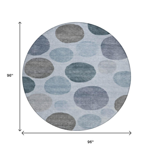 HomeRoots 5' Blue and Gray Geometric Area Rug - Stylish, Durable, Washable for Indoor and Outdoor Spaces 8' Round 630563