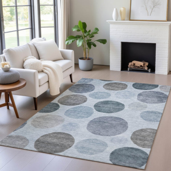 HomeRoots 5' Blue and Gray Geometric Area Rug - Stylish, Durable, Washable for Indoor and Outdoor Spaces 8' X 10' 630564