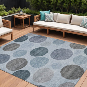 HomeRoots 5' Blue and Gray Geometric Area Rug - Stylish, Durable, Washable for Indoor and Outdoor Spaces 10' X 14' 630566