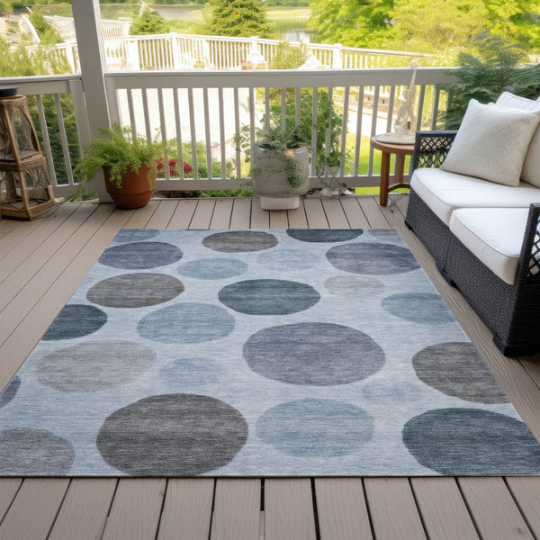 HomeRoots 5' Blue and Gray Geometric Area Rug - Stylish, Durable, Washable for Indoor and Outdoor Spaces 10' X 14' 630566
