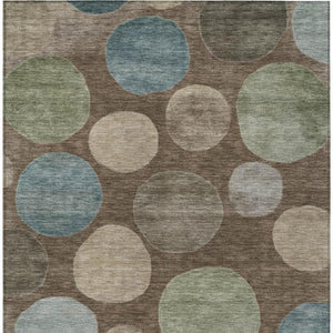 HomeRoots 5' Geometric Washable Area Rug in Chocolate Fern Green and Teal Blue for Indoor & Outdoor Spaces 5' X 8' 630568