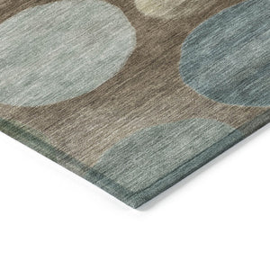 HomeRoots 5' Geometric Washable Area Rug in Chocolate Fern Green and Teal Blue for Indoor & Outdoor Spaces 8' Round 630569