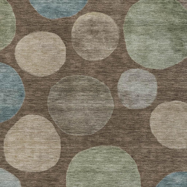 HomeRoots 5' Geometric Washable Area Rug in Chocolate Fern Green and Teal Blue for Indoor & Outdoor Spaces 8' X 10' 630570