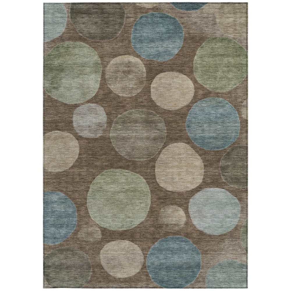 HomeRoots 5' Geometric Washable Area Rug in Chocolate Fern Green and Teal Blue for Indoor & Outdoor Spaces 9' X 12' 630571