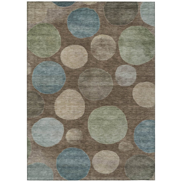 HomeRoots 5' Geometric Washable Area Rug in Chocolate Fern Green and Teal Blue for Indoor & Outdoor Spaces 9' X 12' 630571
