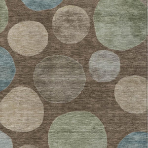 HomeRoots 5' Geometric Washable Area Rug in Chocolate Fern Green and Teal Blue for Indoor & Outdoor Spaces 9' X 12' 630571