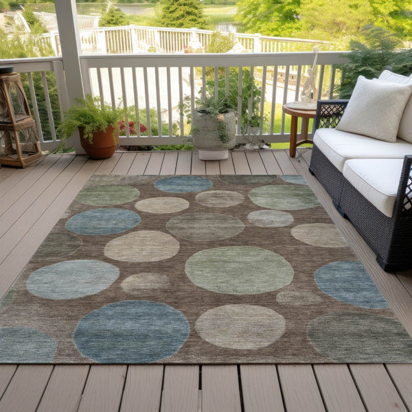 HomeRoots 5' Geometric Washable Area Rug in Chocolate Fern Green and Teal Blue for Indoor & Outdoor Spaces 9' X 12' 630571