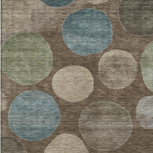 HomeRoots 5' Geometric Washable Area Rug in Chocolate Fern Green and Teal Blue for Indoor & Outdoor Spaces 10' X 14' 630572
