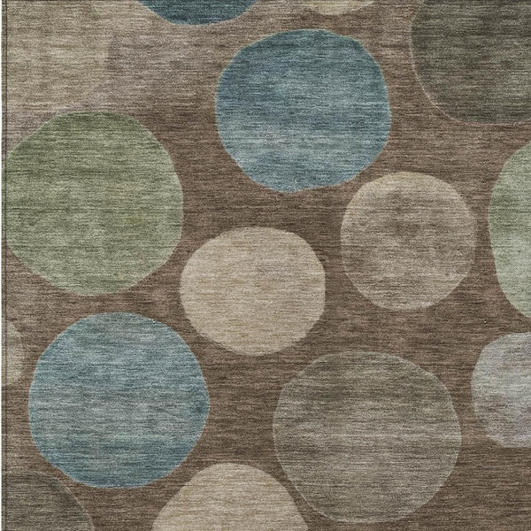 HomeRoots 5' Geometric Washable Area Rug in Chocolate Fern Green and Teal Blue for Indoor & Outdoor Spaces 10' X 14' 630572
