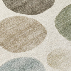HomeRoots 5' Modern Geometric Washable Area Rug in Ivory, Fern Green & Teal - Perfect for Indoor/Outdoor Use 5' X 8' 630574