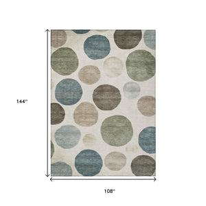 HomeRoots 5' Modern Geometric Washable Area Rug in Ivory, Fern Green & Teal - Perfect for Indoor/Outdoor Use 9' X 12' 630577