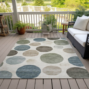 HomeRoots 5' Modern Geometric Washable Area Rug in Ivory, Fern Green & Teal - Perfect for Indoor/Outdoor Use 9' X 12' 630577