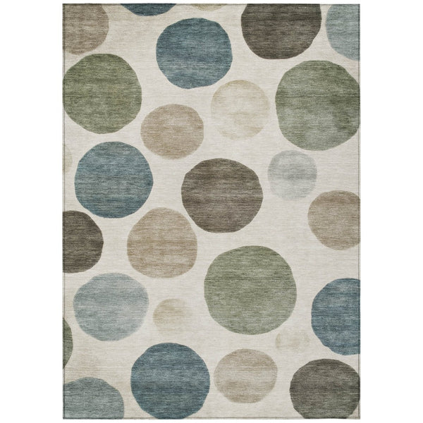 HomeRoots 5' Modern Geometric Washable Area Rug in Ivory, Fern Green & Teal - Perfect for Indoor/Outdoor Use 10' X 14' 630578