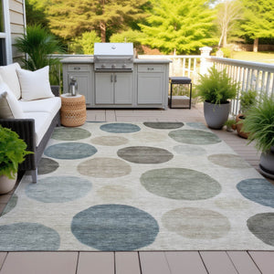 HomeRoots 5' Stylish Geometric Area Rug in Khaki, Fern Green & Teal for Indoor & Outdoor Spaces, Washable 5' X 8' 630580