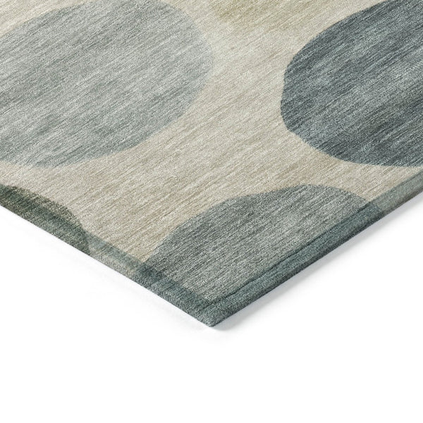HomeRoots 5' Stylish Geometric Area Rug in Khaki, Fern Green & Teal for Indoor & Outdoor Spaces, Washable 8' Round 630581