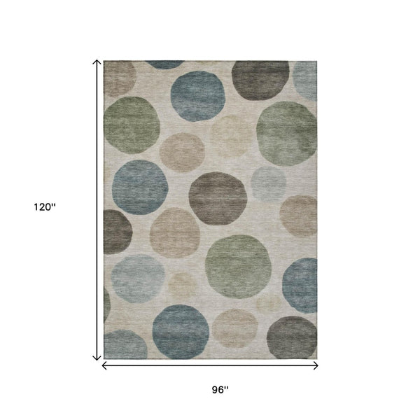HomeRoots 5' Stylish Geometric Area Rug in Khaki, Fern Green & Teal for Indoor & Outdoor Spaces, Washable 8' X 10' 630582
