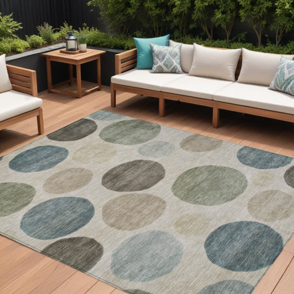 HomeRoots 5' Stylish Geometric Area Rug in Khaki, Fern Green & Teal for Indoor & Outdoor Spaces, Washable 8' X 10' 630582
