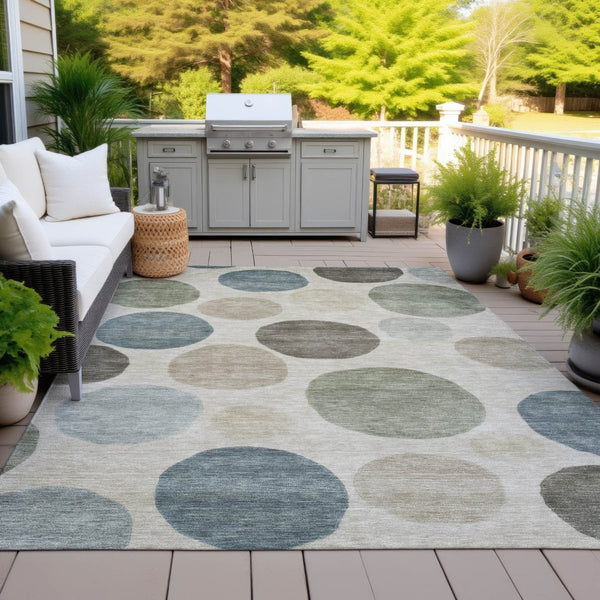 HomeRoots 5' Stylish Geometric Area Rug in Khaki, Fern Green & Teal for Indoor & Outdoor Spaces, Washable 8' X 10' 630582