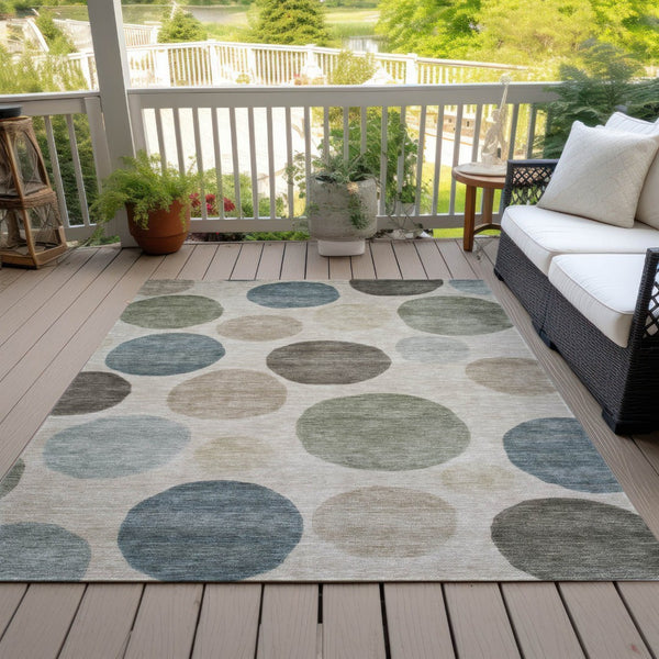 HomeRoots 5' Stylish Geometric Area Rug in Khaki, Fern Green & Teal for Indoor & Outdoor Spaces, Washable 8' X 10' 630582