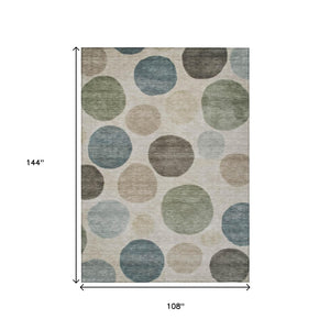 HomeRoots 5' Stylish Geometric Area Rug in Khaki, Fern Green & Teal for Indoor & Outdoor Spaces, Washable 9' X 12' 630583