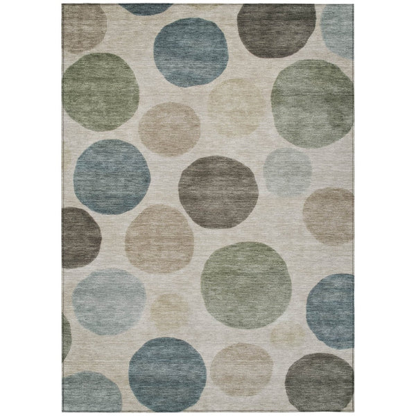 HomeRoots 5' Stylish Geometric Area Rug in Khaki, Fern Green & Teal for Indoor & Outdoor Spaces, Washable 9' X 12' 630583