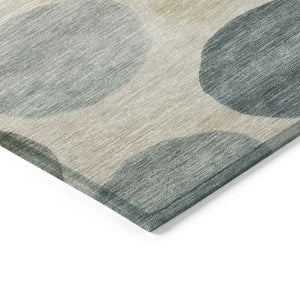 HomeRoots 5' Stylish Geometric Area Rug in Khaki, Fern Green & Teal for Indoor & Outdoor Spaces, Washable 9' X 12' 630583