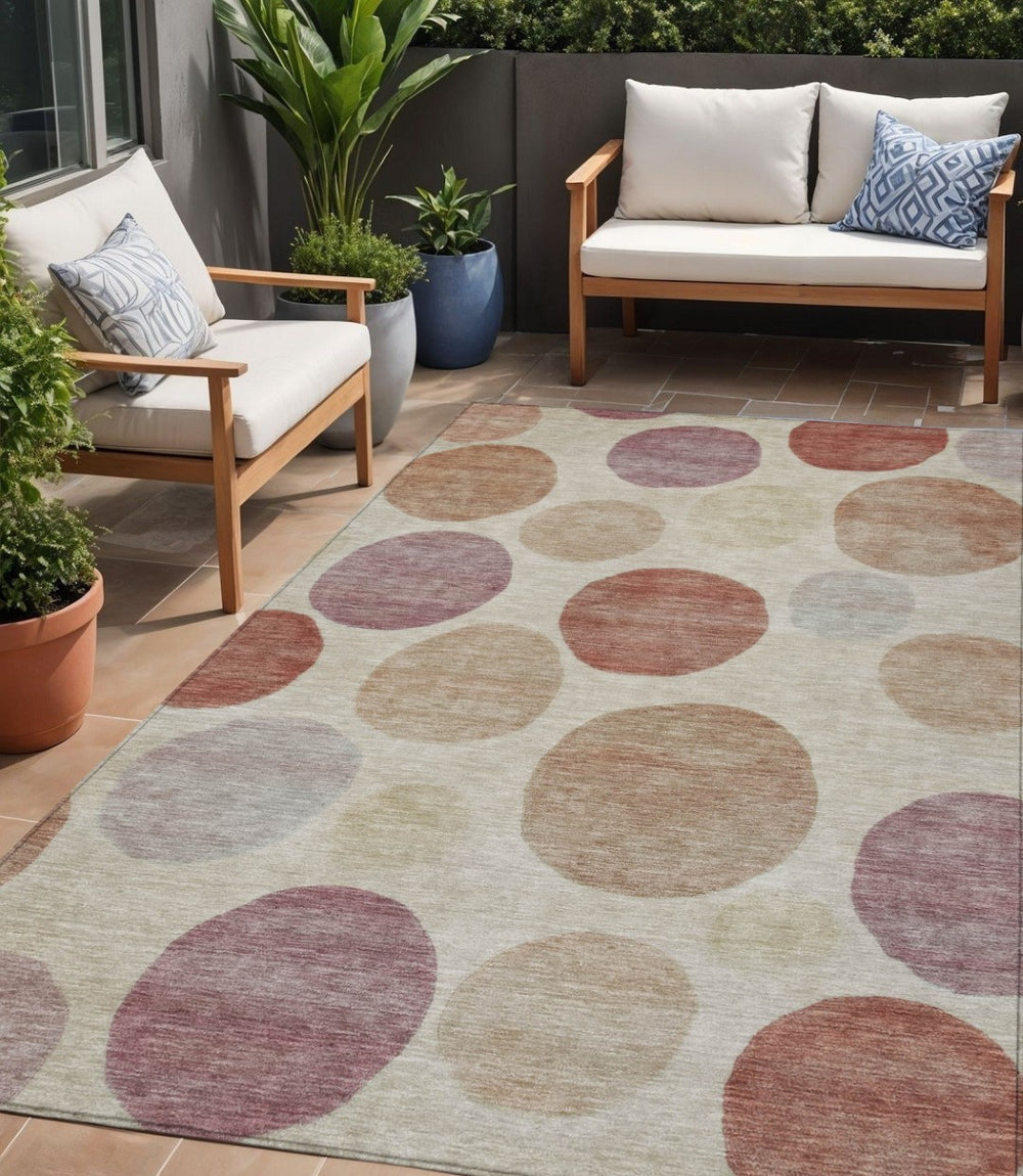 HomeRoots 5' Salmon Ivory and Mauve Geometric Washable Rug - Stylish Indoor Outdoor Accent for Any Space 5' X 8' 630586
