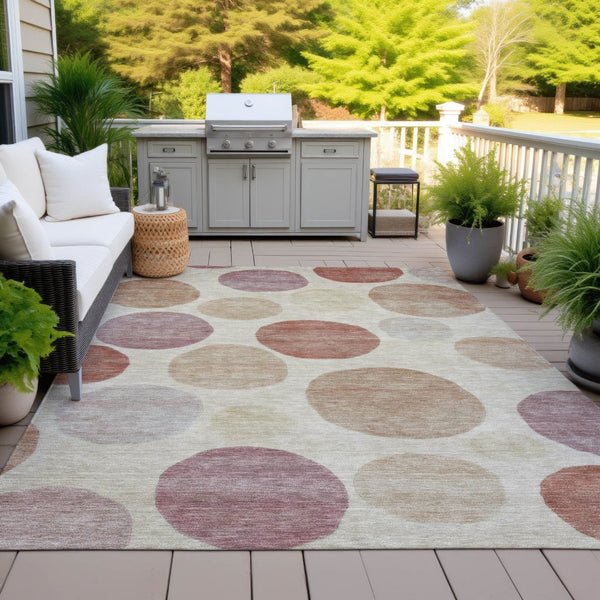 HomeRoots 5' Salmon Ivory and Mauve Geometric Washable Rug - Stylish Indoor Outdoor Accent for Any Space 5' X 8' 630586