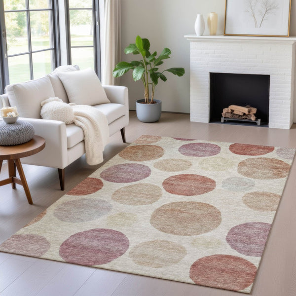 HomeRoots 5' Salmon Ivory and Mauve Geometric Washable Rug - Stylish Indoor Outdoor Accent for Any Space 5' X 8' 630586