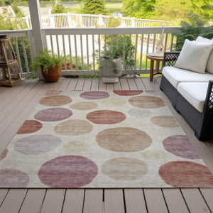 HomeRoots 5' Salmon Ivory and Mauve Geometric Washable Rug - Stylish Indoor Outdoor Accent for Any Space 5' X 8' 630586