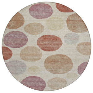 HomeRoots 5' Salmon Ivory and Mauve Geometric Washable Rug - Stylish Indoor Outdoor Accent for Any Space 8' Round 630587