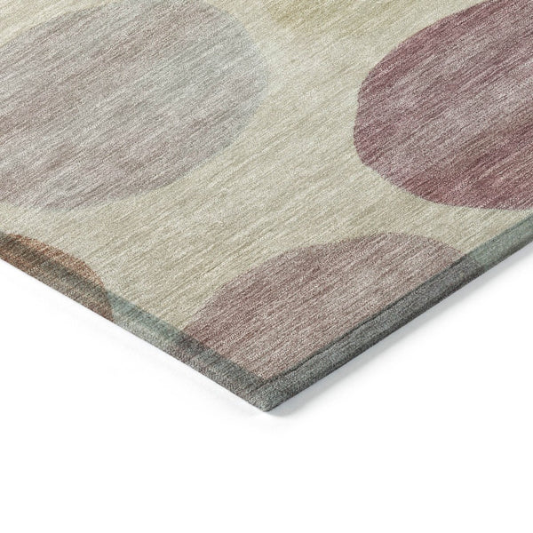 HomeRoots 5' Salmon Ivory and Mauve Geometric Washable Rug - Stylish Indoor Outdoor Accent for Any Space 8' Round 630587