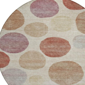 HomeRoots 5' Salmon Ivory and Mauve Geometric Washable Rug - Stylish Indoor Outdoor Accent for Any Space 8' Round 630587