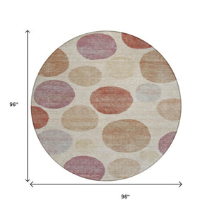 HomeRoots 5' Salmon Ivory and Mauve Geometric Washable Rug - Stylish Indoor Outdoor Accent for Any Space 8' Round 630587