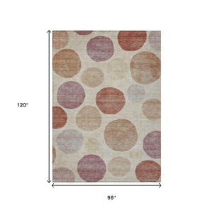HomeRoots 5' Salmon Ivory and Mauve Geometric Washable Rug - Stylish Indoor Outdoor Accent for Any Space 8' X 10' 630588