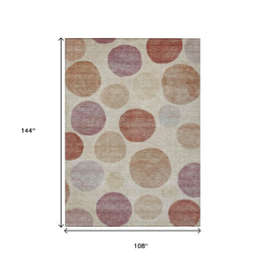 HomeRoots 5' Salmon Ivory and Mauve Geometric Washable Rug - Stylish Indoor Outdoor Accent for Any Space 9' X 12' 630589
