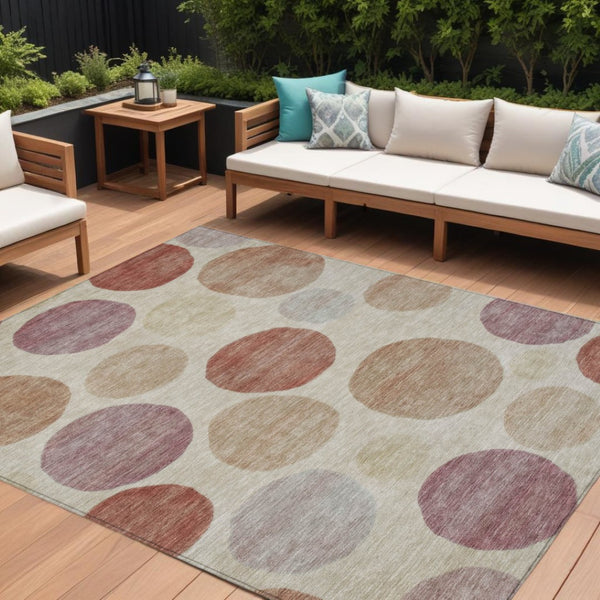 HomeRoots 5' Salmon Ivory and Mauve Geometric Washable Rug - Stylish Indoor Outdoor Accent for Any Space 9' X 12' 630589