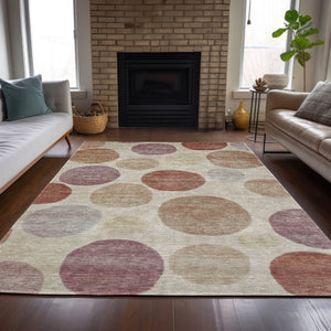 HomeRoots 5' Salmon Ivory and Mauve Geometric Washable Rug - Stylish Indoor Outdoor Accent for Any Space 10' X 14' 630590